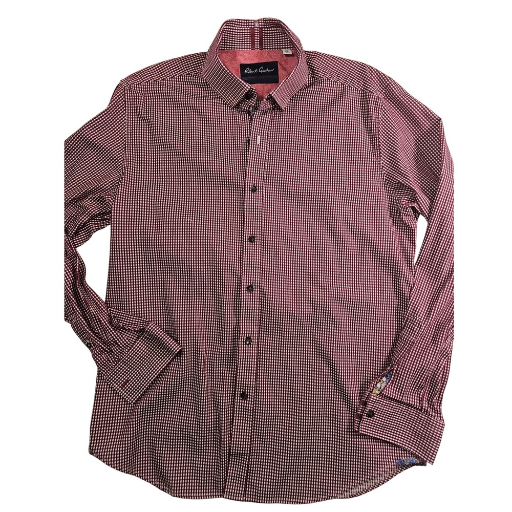 Robert Graham Modern Americana Gingham Shirt XL Tailored Fit Burgundy White